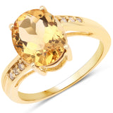 14K Yellow Gold Plated 3.23 Carat Genuine Citrine and White Diamond .925 Sterling Silver Ring