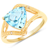 14K Yellow Gold Plated 2.76 Carat Genuine Blue Topaz and White Diamond .925 Sterling Silver Ring