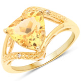 14K Yellow Gold Plated 2.26 Carat Genuine Citrine and White Diamond .925 Sterling Silver Ring