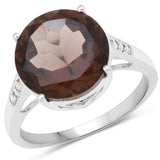 5.43 Carat Genuine Smoky Quartz and White Diamond .925 Sterling Silver Ring