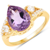 14K Yellow Gold Plated 2.98 Carat Genuine Amethyst and White Topaz .925 Sterling Silver Ring