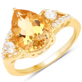 14K Yellow Gold Plated 2.98 Carat Genuine Citrine and White Topaz .925 Sterling Silver Ring