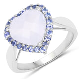 3.48 Carat Genuine Blue Chelcedonia and Tanzanite .925 Sterling Silver Ring