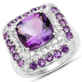 5.32 Carat Genuine Amethyst and White Zircon .925 Sterling Silver Ring