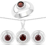 3.66 Carat Genuine Garnet & White Topaz .925 Silver 3 Pc Jewelry Set (Ring Earring & Pendant Chain)
