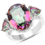 9.90 Carat Genuine Mystic Quartz .925 Sterling Silver Ring