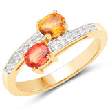 0.81 Carat Genuine Orange Sapphire, Citrine and White Topaz .925 Sterling Silver Ring