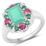 2.36 Carat Genuine Emerald and Ruby .925 Sterling Silver Ring