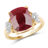 14K Yellow Gold Plated 6.91 ct. Dyed Ruby and White Topaz .925 Sterling Silver Ring