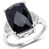 4.82 Carat Genuine Black Onyx and White Topaz .925 Sterling Silver Ring