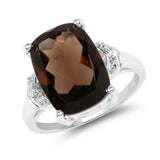 5.50 Carat Genuine Smoky Quartz and White Topaz .925 Sterling Silver Ring