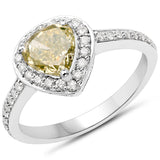 18K White Gold 1.61 Carat Genuine Yellow Diamond and White Diamond Ring