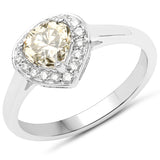 18K White Gold 1.28 Carat Genuine Yellow Diamond and White Diamond Ring