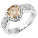 18K White Gold 1.68 Carat Genuine Brown Diamond and White Diamond Ring