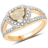 18K Yellow Gold 1.40 Carat Genuine Brown Diamond and White Diamond Ring