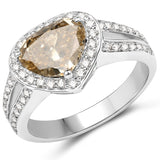 18K White Gold 2.11 Carat Genuine Brown Diamond and White Diamond Ring