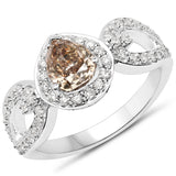 18K White Gold 1.55 Carat Genuine Chocolate Brown Diamond and White Diamond Ring