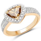 18K Yellow Gold 1.62 Carat Genuine Choclate BrownDiamond and White Diamond Ring