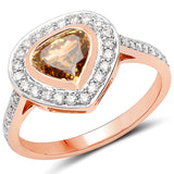 18K Rose Gold 1.39 Carat Genuine Chocolate Brown Diamond and White Diamond Ring