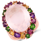 18K Rose Gold Plated 17.58 Carat Genuine Multi Stones .925 Sterling Silver Ring
