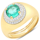 1.46 Carat Genuine Zambian Emerald and White Topaz .925 Sterling Silver Ring