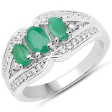 1.07 Carat Genuine Emerald and White Zircon .925 Sterling Silver Ring
