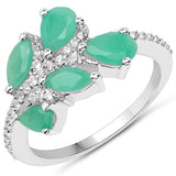 1.55 Carat Genuine Emerald and White Zircon .925 Sterling Silver Ring