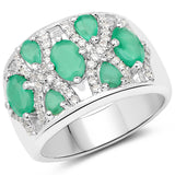 2.24 Carat Genuine Emerald and White Zircon .925 Sterling Silver Ring