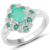 1.03 Carat Genuine Emerald and White Zircon .925 Sterling Silver Ring