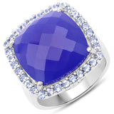11.56 Carat Genuine Blue Chelcedonia and Tanzanite .925 Sterling Silver Ring