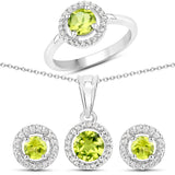 2.72 Carat Genuine Peridot & White Topaz .925 Silver 3 Pc Jewelry Set (Ring Earring & Pendant Chain)