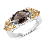 2.56 Carat Genuine Smoky Quartz and Citrine .925 Sterling Silver Ring