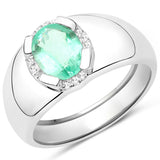 1.10 Carat Genuine Emerald and White Topaz .925 Sterling Silver Ring