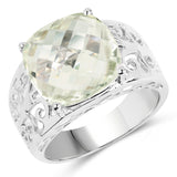 6.23 Carat Genuine Green Amethyst .925 Sterling Silver Ring