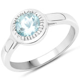 0.75 Carat Genuine Aquamarine .925 Sterling Silver Ring
