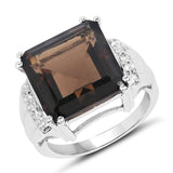 9.40 Carat Genuine Smoky Quartz & White Topaz .925 Sterling Silver Ring