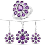 8.14 Carat Genuine Amethyst .925 Silver 3 Piece Jewelry Set (Ring Earring & Pendant w/ Chain)