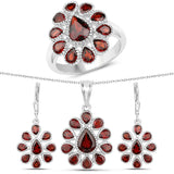 9.98 Carat Genuine Garnet .925 Sterling Silver 3 Piece Jewelry Set (Ring Earring & Pendant w/ Chain)