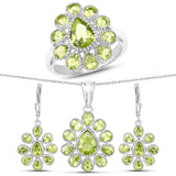 8.36 Carat Genuine Peridot .925 Silver 3 Piece Jewelry Set (Ring Earring & Pendant w/ Chain)