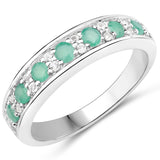 0.55 Carat Genuine Emerald and White Topaz .925 Sterling Silver Ring