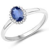 18K White Gold 0.61 Carat Genuine Blue Sapphire and White Diamond Ring
