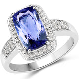 14K White Gold 3.50 ct Genuine Tanzanite and White Diamond Ring