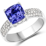 14K White Gold 3.37 ct Genuine Tanzanite and White Diamond Ring