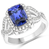 14K White Gold 3.42 ct. Genuine Tanzanite and White Diamond Ring