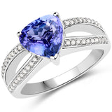 14K White Gold 2.40 Carat Genuine Tanzanite and White Diamond Ring