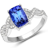 14K White Gold 2.54 ct Genuine Tanzanite and White Diamond Ring