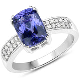 14K White Gold 3.53 ct Genuine Tanzanite and White Diamond Ring
