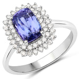 14K White Gold 2.35 Carat Genuine Tanzanite and White Diamond Ring