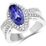 14K White Gold 3.45 Carat Genuine Tanzanite and White Diamond Ring