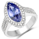 14K White Gold 4.73 ct Genuine Tanzanite and White Diamond Ring